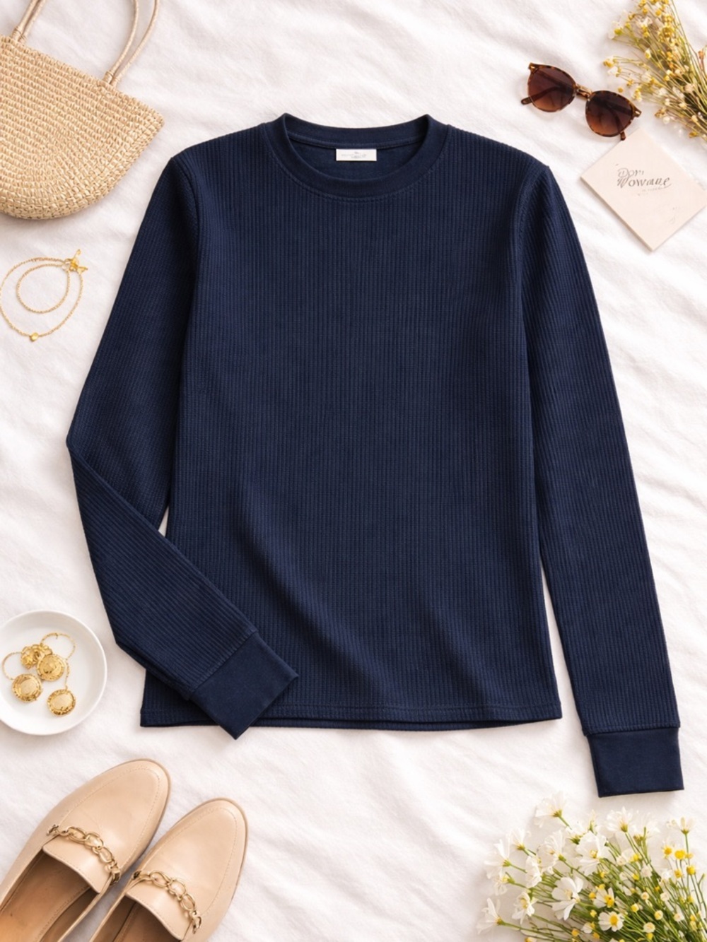Old Navy Men's Navy Crewneck Waffle Long Sleeve T-Shirt